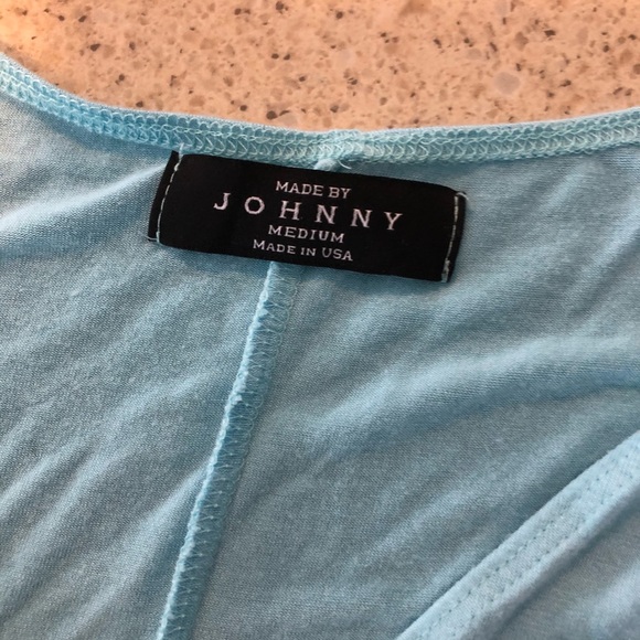 Light blue, ruched wrap top. Flattering. - Picture 2 of 2